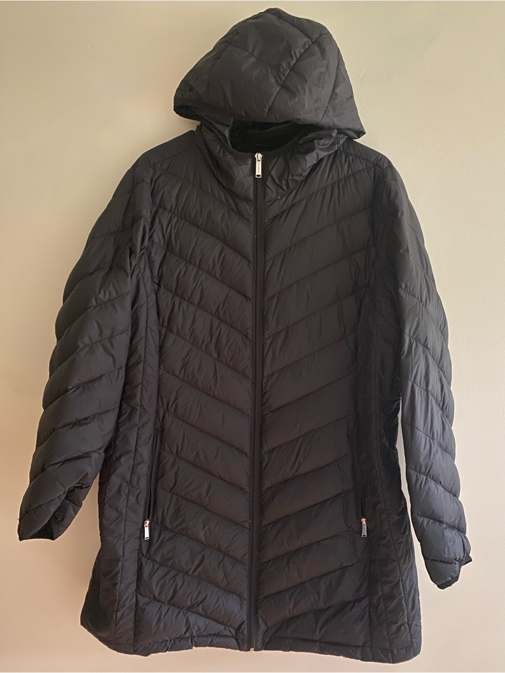 London Fog Black Quilted Hooded Puffer Packable Down Coat Women’s XL